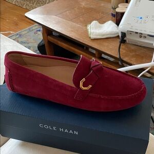 Cole Haan Red Suede Loafers with Gold Detail